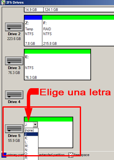 Asignarle letras a las particiones Ext2