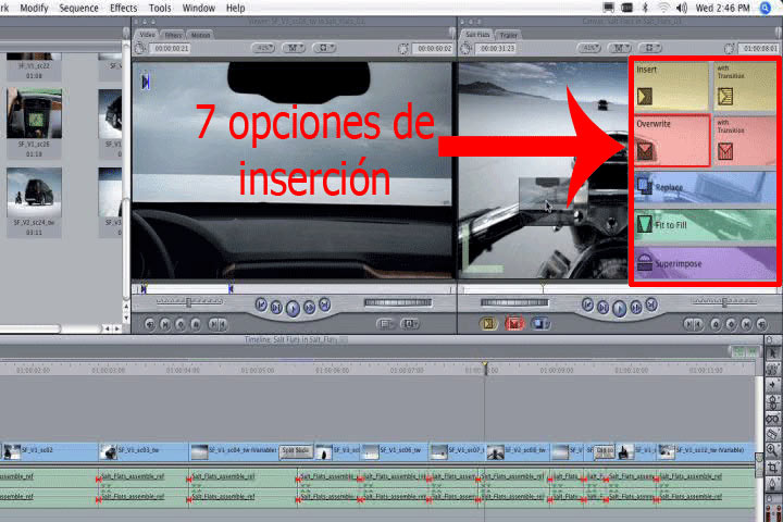 Opciones de inserci&oacute;n en Final Cut Pro 6