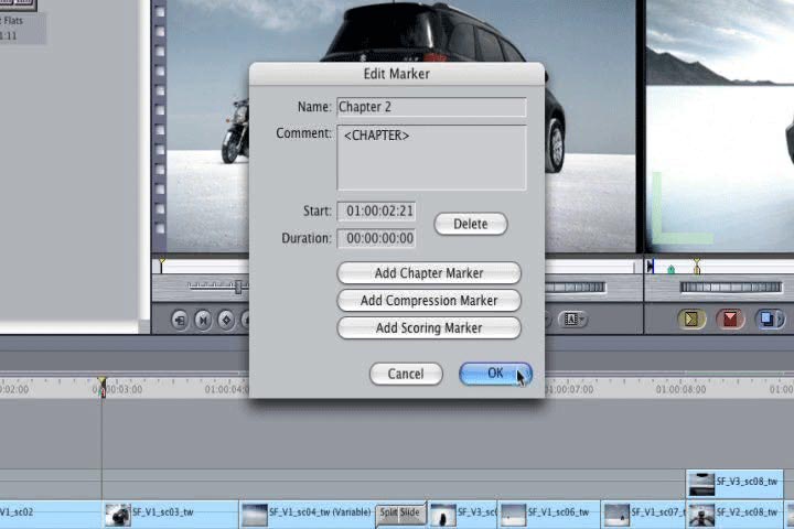 Marcas en la l&iacute;nea de tiempo en Final Cut Pro 6