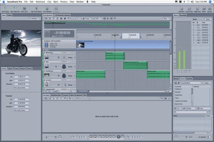 Interfaz de trabajo de Soundtrack Pro 2